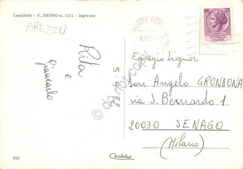 Cartolina Camaldoli S. Eremo ingresso monaco frate 1972 animata