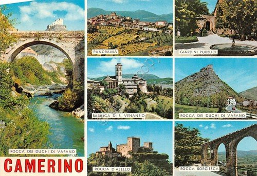 Cartolina Camerino vedute varie paese Rocca dei Duchi anni '80