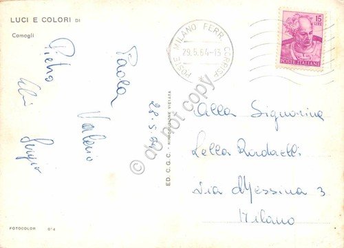 Cartolina Camogli 1964 barche pescatori in porto