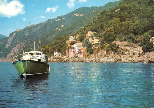Cartolina Camogli Punta Chiappa dal mare barca | Immagine principale