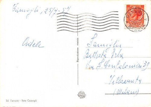 Cartolina Camogli Spiaggia verso Monte Portofino 1957