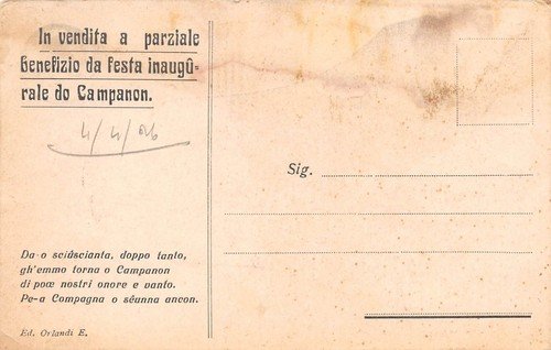 Cartolina Campana Campanon Festa inaugurale 1926 Liguria ?