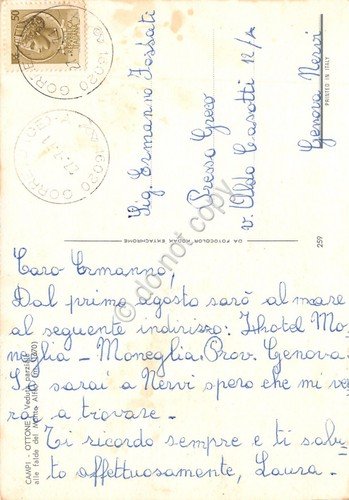 Cartolina Campi Ottone veduta parziale alle falde del Monte Alfeo1971