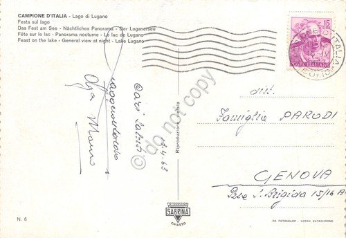 Cartolina Campione d'Italia festa sul Lago fuochi artificiali 1968