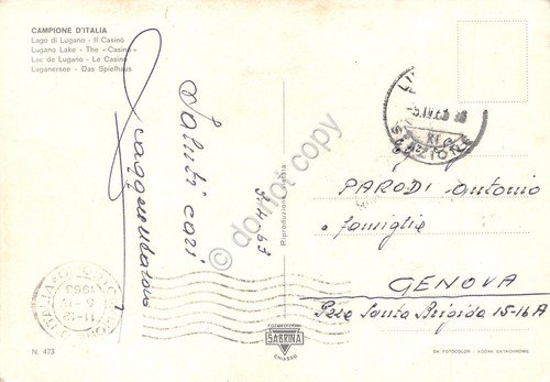 Cartolina Campione d'Italia Lago di Lugano Casinò 1963 (Como) | Immagine Gallery 2