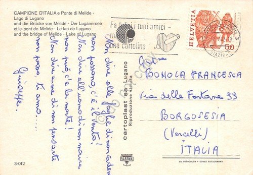 Cartolina Campione d' Italia Ponte di Melide Lago di Lugano …