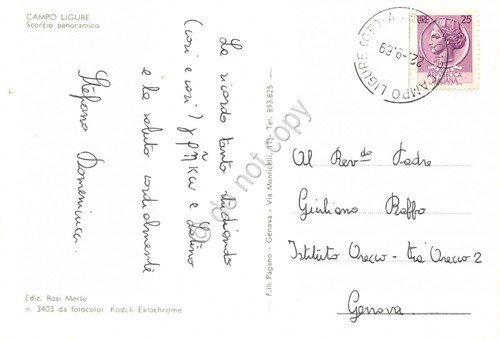 Cartolina Campo Ligure panorama parziale 1969 fiume ponte