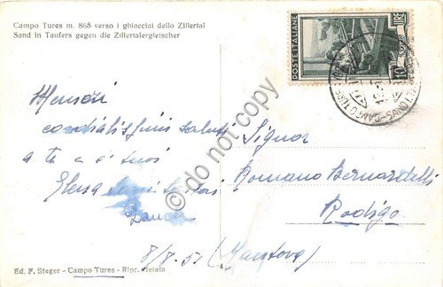 Cartolina Campo Tures verso i ghiacciai Panorama 1951