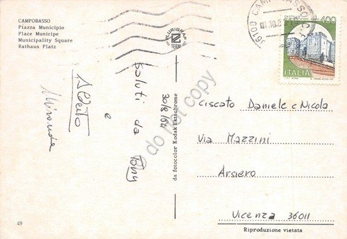 Cartolina Campobasso Piazza Municipio animata 1984