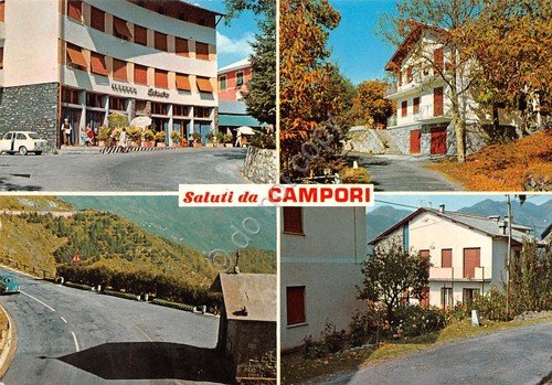 Cartolina Campori vedute panorama strada case Albergo Bernero 1981