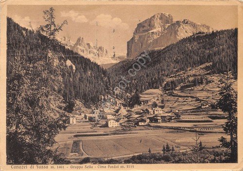 Cartolina Canazei di Fassa panorama 1937 Timbro Cortina regina sports …