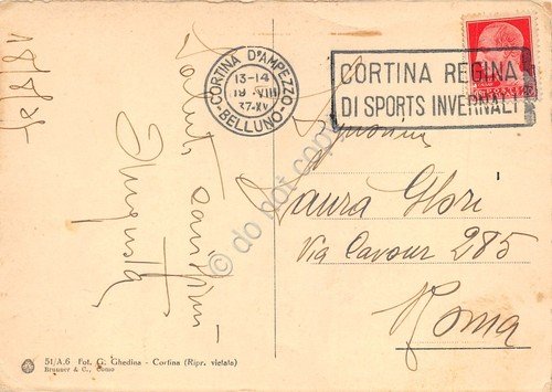 Cartolina Canazei di Fassa panorama 1937 Timbro Cortina regina sports …
