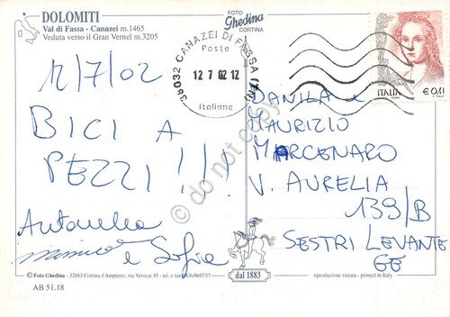 Cartolina Canazei Veduta verso Gran Vernel 2002