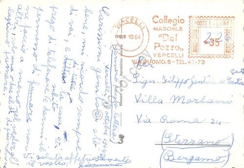 Cartolina Cane cocker Timbro a targhetta Collegio Dal Pozzo Vercelli …