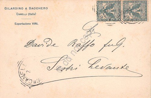 Cartolina Canelli Gilardino & Sacchero pubblicitaria esportazione vini 1904