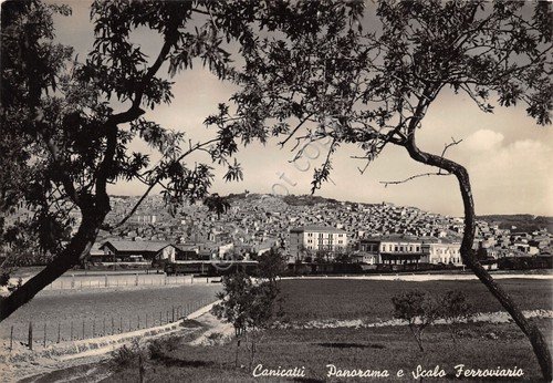 Cartolina Canicattì Panorama e Scalo Ferroviario 1959