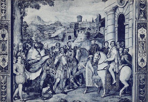 Cartolina Caprarola Palazzo Farnese Incontro Farnese e Carlo V a …