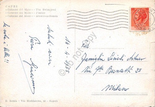 Cartolina Capri Canzone del mare Piscina animata 1955 | Immagine Gallery 2