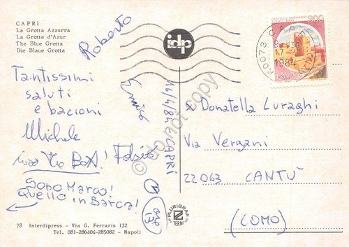 Cartolina Capri Grotta azzurra barca animata 1984 (Napoli)