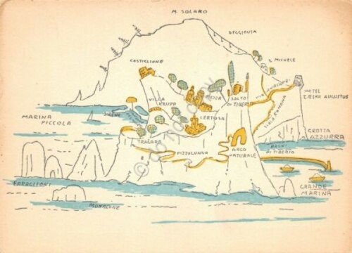 Cartolina Capri isola tratteggiata illustrata da Rino Serie B