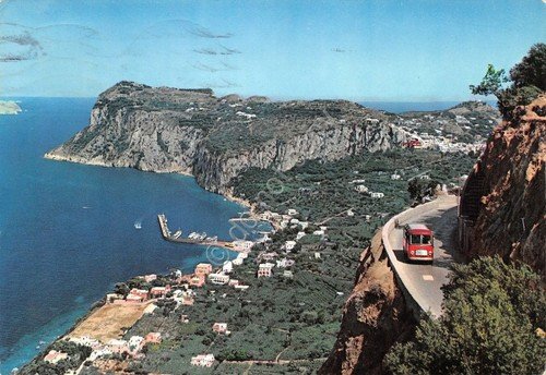 Cartolina Capri Panorama e strada per Anacapri bus 1966