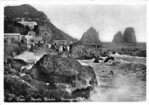 Cartolina Capri Piccola Marina Mareggiata 1958 (Napoli)