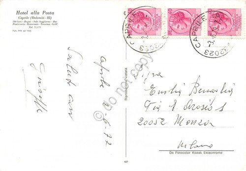 Cartolina Caprile Holtel alla Posta 1977 | Immagine Gallery 2