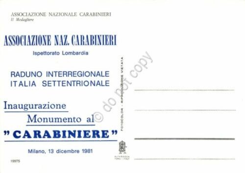 Cartolina Carabinieri Associazione Nazionale Medagliere 1981 | Immagine Gallery 2