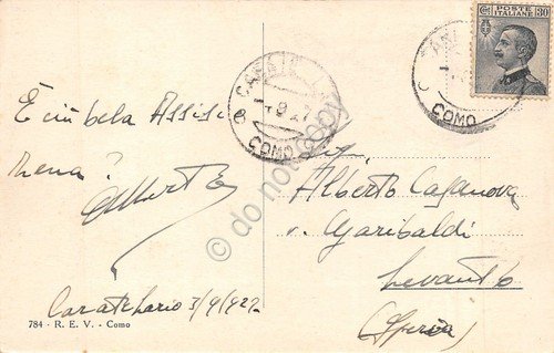 Cartolina Carate Lario panorama dal lago 1922