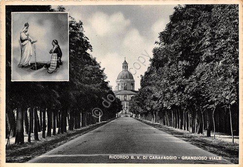 Cartolina Caravaggio Santuario Grandioso Viale 1952 (Bergamo) | Immagine principale