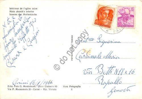Cartolina Carini Chiesa Madre Interno 1964
