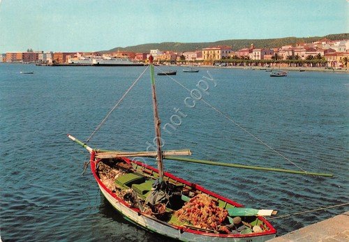 Cartolina Carloforte Panorama parziale barca da pesca 1971 (Cagliari)