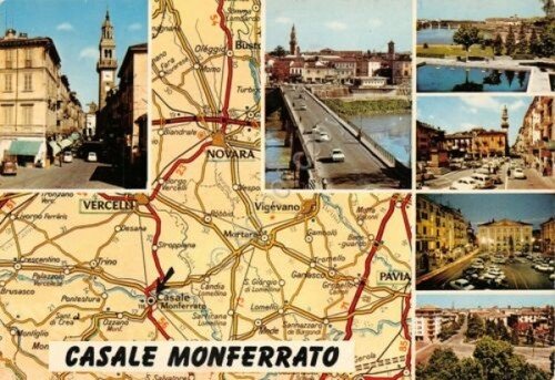 Cartolina Casale Monferrato vedute e mappa (Alessandria) | Immagine principale