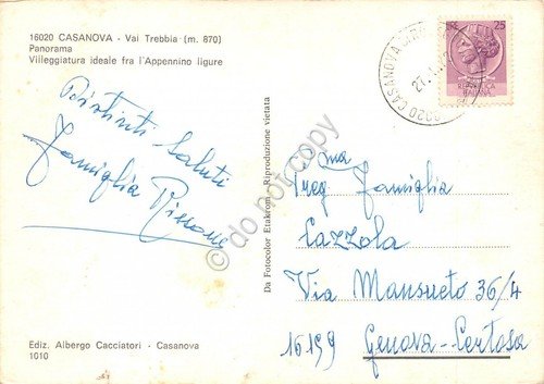Cartolina Casanova Val Trebbia Panorama 1973