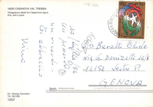 Cartolina Casanova Val Trebbia panorama 1996 (Genova)