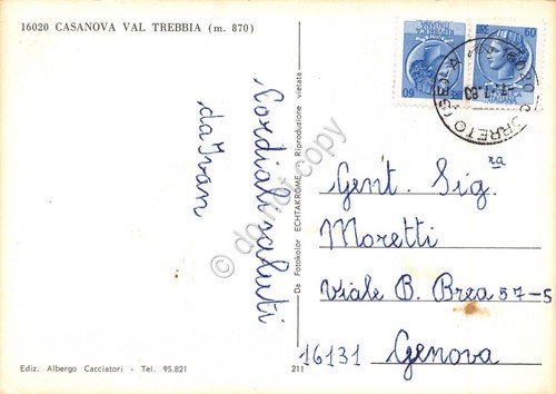 Cartolina Casanova Val Trebbia Rovegno vedute con neve 1980