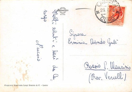 Cartolina Casargo e Somadino Panorama con Legnone 1954