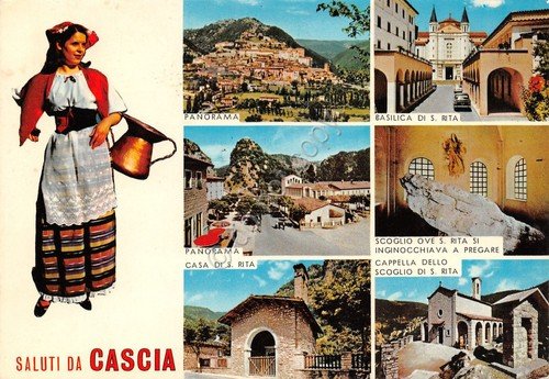 Cartolina Cascia vedute abito tipico tradizionale 1971 (Perugia) | Immagine principale