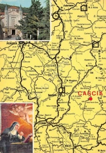 Cartolina Cascia Vedute e mappa 1980 (Perugia) | Immagine principale