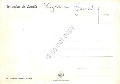 Cartolina Casella panorama paese campo da tennis/calcio