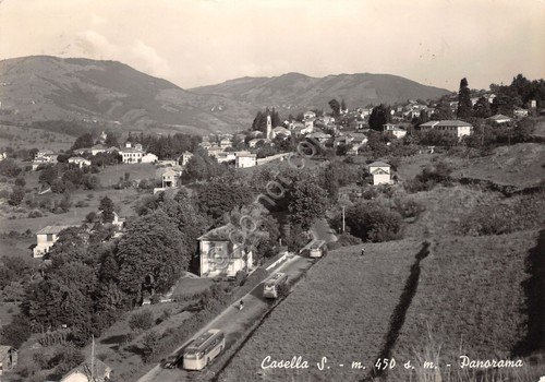 Cartolina Casella Scrivia panorama strada bus 1963 | Immagine principale