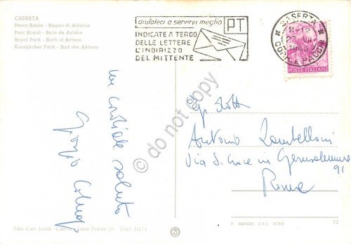 Cartolina Caserta Parco Reale Bagno di Atteone 1966