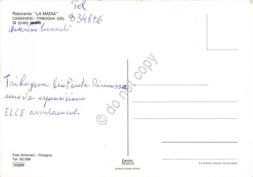 Cartolina Cassanesi Ristorante La Madia vedute (Genova)