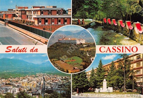 Cartolina Cassino vedute varie città case anni '80