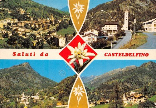 Cartolina Casteldelfino vedute 1986 (Cuneo)