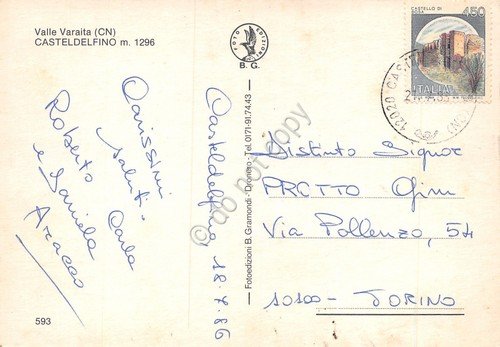 Cartolina Casteldelfino vedute 1986 (Cuneo)