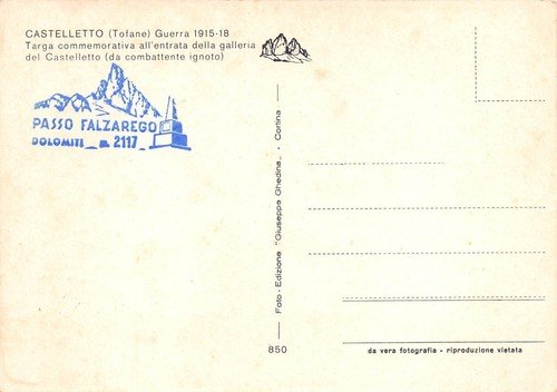 Cartolina Castelletto Tofane WW1 Targa commemorativa (Belluno)