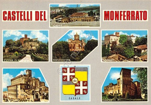 Cartolina Castelli del Monferrato vedute varie località cartolina grafica | Immagine principale