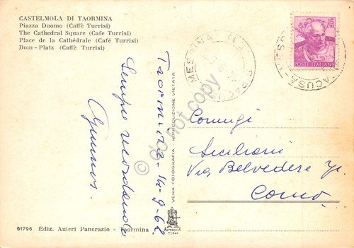Cartolina Castelmola di Taormina Piazza Duomo Caffè Turrisi 1962 | Immagine Gallery 2