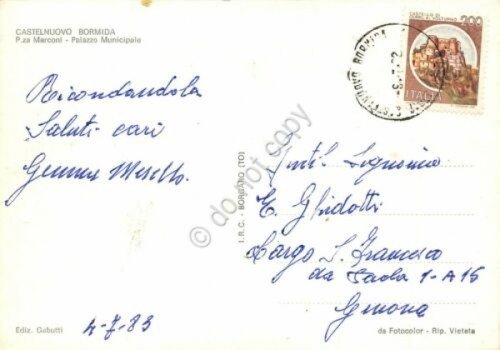 Cartolina Castelnuovo Bormida Piazza Marconi Palazzo Municipale 1983